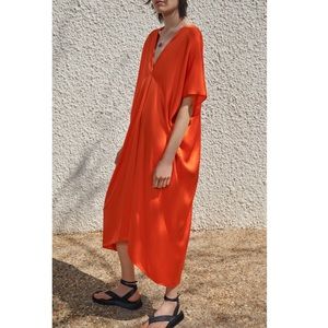 NTW satin orange caftan tunic dress